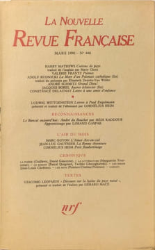 La Nouvelle Revue Française - EO numérotée n°6. Harry Mathews Valérie Frantz Adolf Rudnicki André Schmitz Jacques Borel Constance Delaunay ...