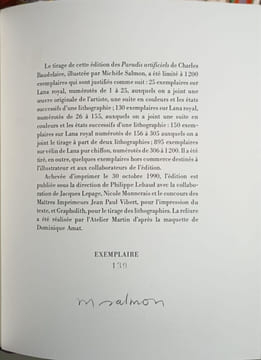 Les paradis artificiels ( + sa suite : lithographies de Salmon) exemplaire numéroté 139/1200 sur papier lana royal signé par l'illustrateur. Charles ...