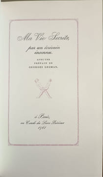 Ma vie secrète par un écrivain inconnu préfac de Georges Legman numéroté 780/2000. Ecrivain Inconnu