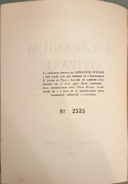 Le Géranium ovipare numéroté 2535/3000 sur vélin bulky. Georges Fourrest