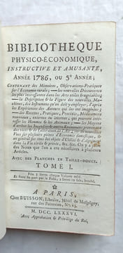 Bibliothèque physico-économique instructive et amusante, année 1786 ou cinquième année, en 2 tomes, contenant des Mémoires et observations pratiques ...