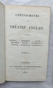 Chefs-d'oeuvre du théâtre anglais (en 4 tomes), à la librairie de Brissot-Thivars à Paris, 1822