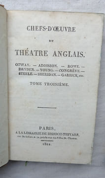 Chefs-d'oeuvre du théâtre anglais (en 4 tomes), à la librairie de Brissot-Thivars à Paris, 1822. (collectif)