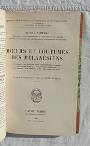 Moeurs et coutumes des mélanésiens : trois essais sur la vie sociale des indigènes trobriandais, Payot, "Collection d'études, de documents et de témoignages pour servir à l'Histoire de notre temps", Paris, 1933, traduit de l'anglais par le Dr S. Jankélévitch