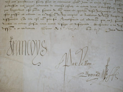 REQUETE ET QUIETAN de Robert de Villemoyne et Pierre de Neumant de 202 livres 10 sous tournois du IXme octobre 1541. DOCUMENT ORIGNAL SIGNE.