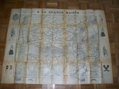 GRANDE CARTE ROUTIERE CYCLISTE de la Vallée de l'Isère par Grenoble et Chambéry, de la Vallée et du Delta du Rhône et des environs de Lyon, Marseille, Nice. Offert par la GRANDE MAISON.