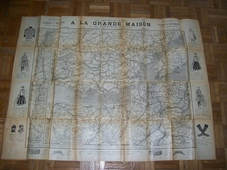 GRANDE CARTE ROUTIERE CYCLISTE de la Vallée de l'Isère par Grenoble et Chambéry, de la Vallée et du Delta du Rhône et des environs de Lyon, ...