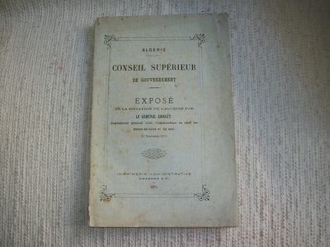 EXPOSE DE LA SITUATION DE L'ALGERIE par le Gouverneur Général Civil, Commandant en Chef les forces de terre et de mer (17 novembre 1875). Conseil ...