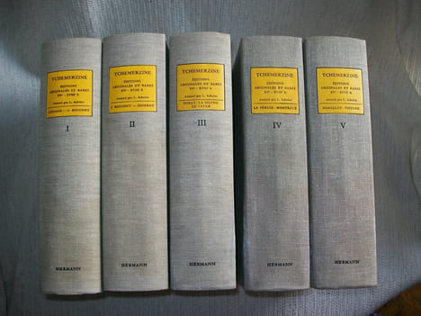 BIBLIOGRAPHIE D'EDITIONS ORIGINALES et rares d'auteurs français des XVe, XVIe, XVIIe et XVIIIe siècles. Annotations de Lucien Sheler.. TCHERMERZINE ...