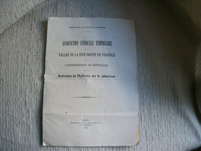 ASSOCIATION SYNDICALE Temporelle de la Vallée de la Rive Droite de la Vidourle et de l'arrondissement de Montpellier pour la destruction du Phylloxéra par la submersion. Application de la Loi du 2 août 1879.