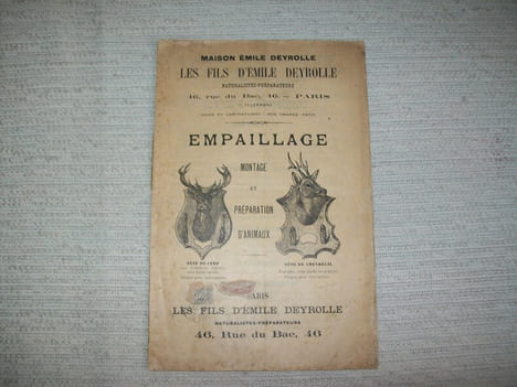 EMPAILLAGE MONTAGE ET PREPARATION D'ANIMAUX. Maison Emile Deyrolle, les Fils d'Emile Deyrolle, naturalistes préparateurs 46 Rue du Bac Paris.. ...