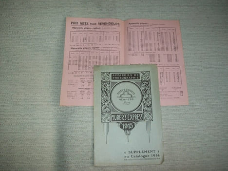 MURER'S EXPRESS Appareils de photographie 1915. Supplément au catalogue de 1914.. undefined