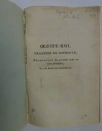 BLIN DE SAINMORE Œdipe-Roi Tragédie de Sophocle. Traduction du premier acte 1770