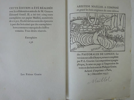 Les Pastorales de Longus ou Daphnis & Chloé. Bois d'Aristide Maillol. Gonin 1937. Longus