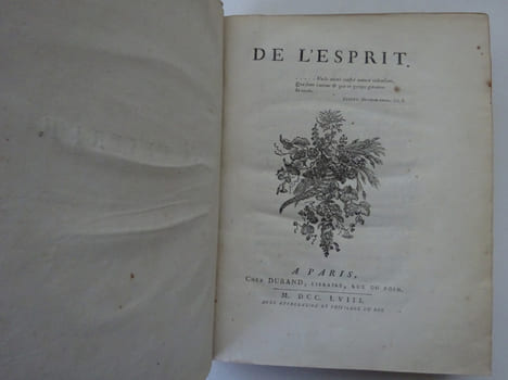 HELVETIUS (Claude-Adrien). De l'Esprit. A Paris, chez Durand 1758 E.O.. HELVETIUS (Claude-Adrien)