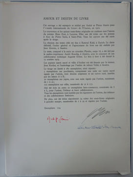 ERNI (Hans), GRAVEN (Jean), KAHL (Konrad). Amour et destin du livre. Gonin 1973. ERNI (Hans), GRAVEN (Jean), KAHL (Konrad)