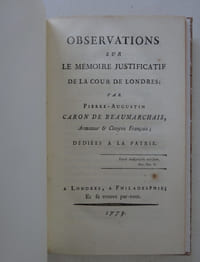 BEAUMARCHAIS Observations sur le Mémoire justificatif de la cour de Londres 1779