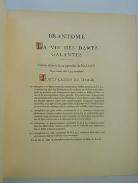 BRANTÔME, MALASSIS. La Vie des Dames galantes. Javal & Bourdeaux 1930. RANTÔME, MALASSIS