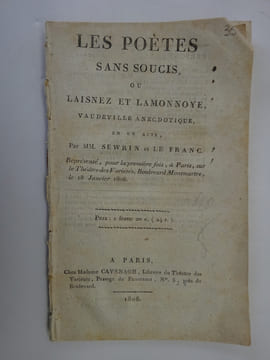 SEWRIN, LE FRANC-PONTEUIL. Les poètes sans soucis ou Laisnez et Lamonnoye. 1808. SEWRIN, LE FRANC-PONTEUIL