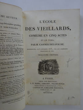 DELAVIGNE, Casimir. L'Ecole des vieillards. Comédie. 1823. DELAVIGNE, Casimir