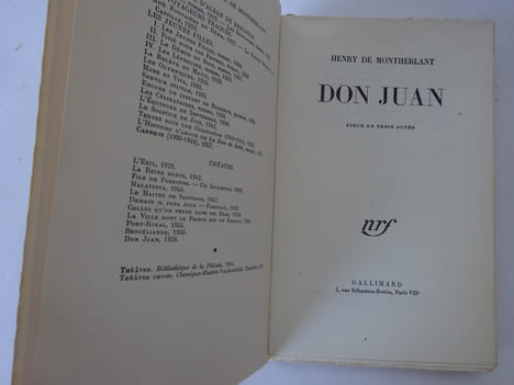 MONTHERLANT, Henry de. Don Juan. Pièce en trois actes. 1958 E.O. 1/285. MONTHERLANT, Henry de