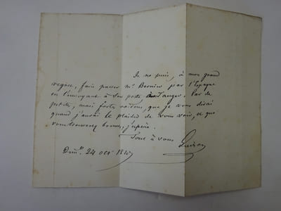 GUIZOT (François). Billet autographe signé. Dimanche 24 octobre 1847.