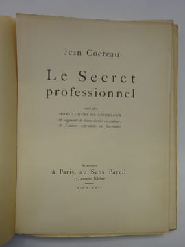 COCTEAU (Jean). Le Secret professionnel. 1925 E.O.. COCTEAU (Jean)