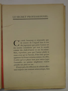 COCTEAU (Jean). Le Secret professionnel. 1925 E.O.. COCTEAU (Jean)