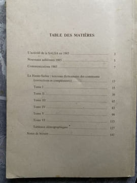 VOIR IMAGE POUR LA TABLE DES MATIERES. HAUTE SAONE SALSA