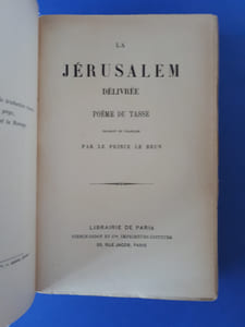 La Jérusalem délivrée Poëme du Tasse