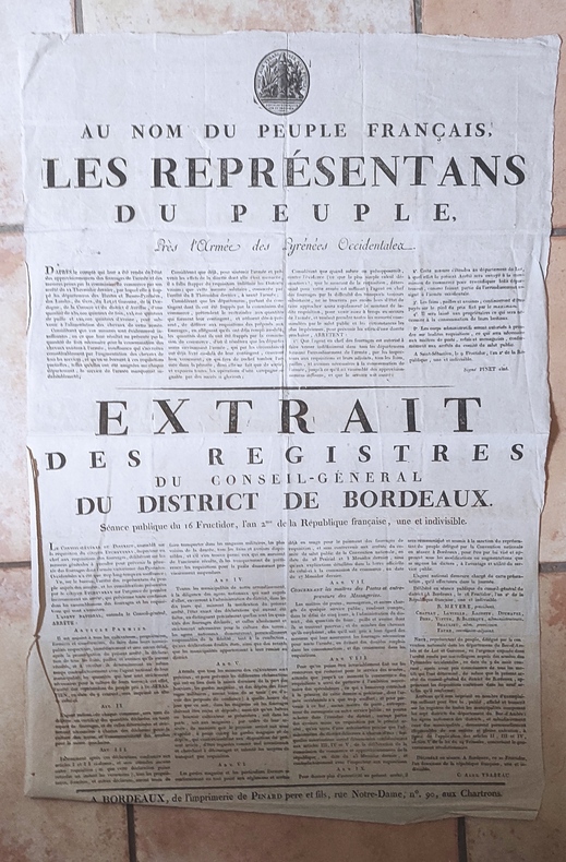 Réquisition de fourrages pour l’Armée des Pyrénées Occidentales. 16 Fructidor An II (2 Septembre 1794) 
. 