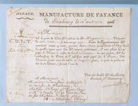 Connaissement de la Manufacture de Fayance de Strasbourg. 
