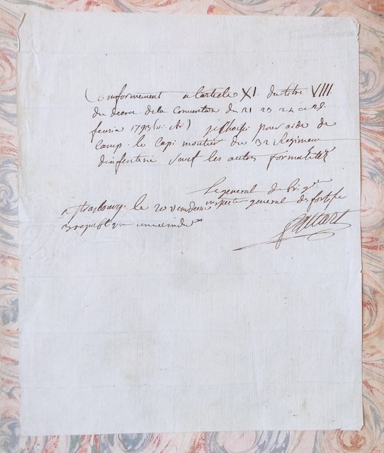 - Note de Nicolas- Ren&eacute; Favart d’Herbigny: &laquo; Conform&eacute;ment &agrave; l’article XI du titre VIII du d&eacute;cret de la Convention du 21, 23, 24 et 25 f&eacute;vrier 1794 ...