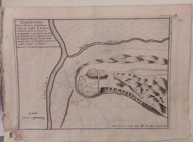 Plan de Ebrébourg, petite ville forte du Palatinate, située au conflit du ruisseau d’alexei dans le Nau, pas Creutznach…. DE FER