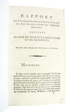 Rapport sur les exceptions relatives à l'exécution du tarif des droits de traites, décrété par l'Assemblée nationale, présenté au nom du comité ...