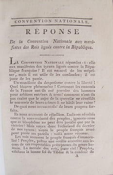 Réponse de la Convention nationale aux manifestes des Rois ligués contre la République.. [ROBESPIERRE (Maximilien)]