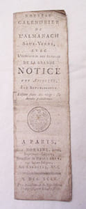 Nouveau calendrier de l'almanach sous verre, avec l'indication de articles de la Grande Notice des Associés, ère républicaine. Faisant suite des vingt-six années précédentes.