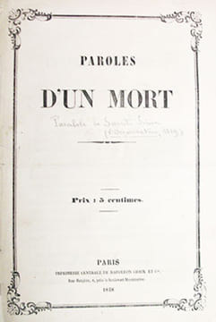 Paroles d'un mort [Parabole de Saint-Simon].. [SAINT-SIMON (Claude Henri, comte de)]