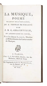 La Musique, poème Traduit de l'Espagnol de D. Thomas Yriarté par J.B.C.Grainville, et accompagné de notes par le citoyen Langlé, Membre et Bibliothécaire du Conservatoire de Musique.
