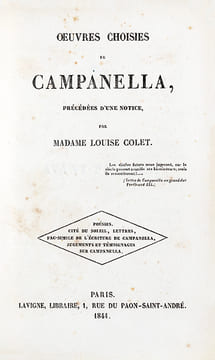 Oeuvres choisies, précédées d'une notice par Louise Colet.. CAMPANELLA (Thomas), COLET (Louise)