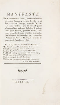 Manifeste de la souveraine raison, cette dominatrice du genre humain, à tous les Rois et Potentats de l'Europe, à tous les Grands des deux Ordres, qui ...