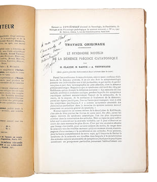 Le syndrome moteur de la démence précoce catatonique. (ENVOI D'HENRI BARUK A JACQUES LACAN).. LACAN (Jacques) provenance - BARUK (Henri), CLAUDE ...