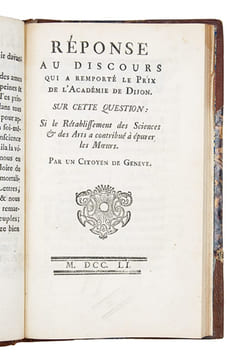 1- ROUSSEAU (Jean-Jacques). Discours qui a remporté le prix de l'Académie de Dijon. En l'année 1750. Sur cette Question proposée par la même Académie: ...