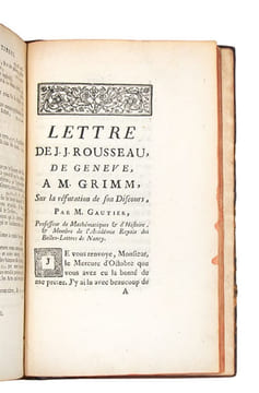 1- ROUSSEAU (Jean-Jacques). Discours sur l'origine et les fondemens de l'inégalité parmi les hommes. Amsterdam, Marc-Michel Rey, 1755. lxx, (2), 262, ...
