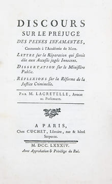 1- ROBESPIERRE (Maximilien). Discours couronné par la Société Royale des Arts et des Sciences de Metz, sur les Questions suivantes, proposées pour ...