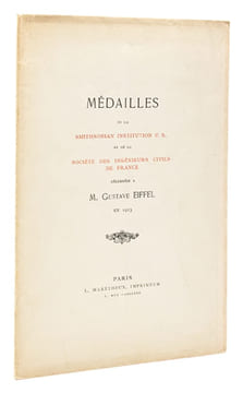 Médailles de la Smithsonian Institution U.S. et de la Société des Ingénieurs Civils de France décernées a M. Gustave Eiffel en 1913.. [EIFFEL ...