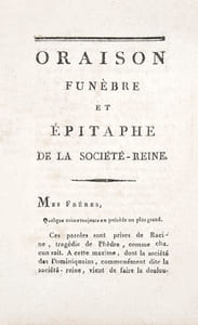 Oraison funèbre et épitaphe de la Société-Reine [i.e. Le club des Jacobins].