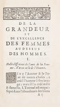 De la grandeur et de l'excellence des femmes, au dessus des hommes. Ouvrage composé en Latin (). Et traduit en François avec des Notes curieuses, & la ...