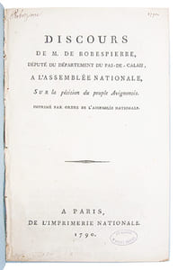 Discours de M. de Robespierre, député du département du Pas-de-Calais, à lAssemblée nationale, sur la pétition du peuple Avignonois. [du 18 novembre 1790].