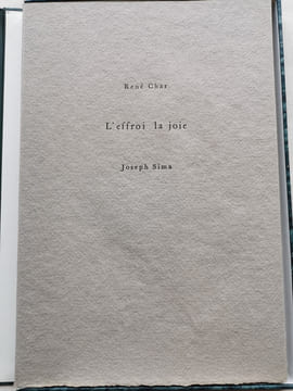 L'EFFROI LA JOIE. CHAR René